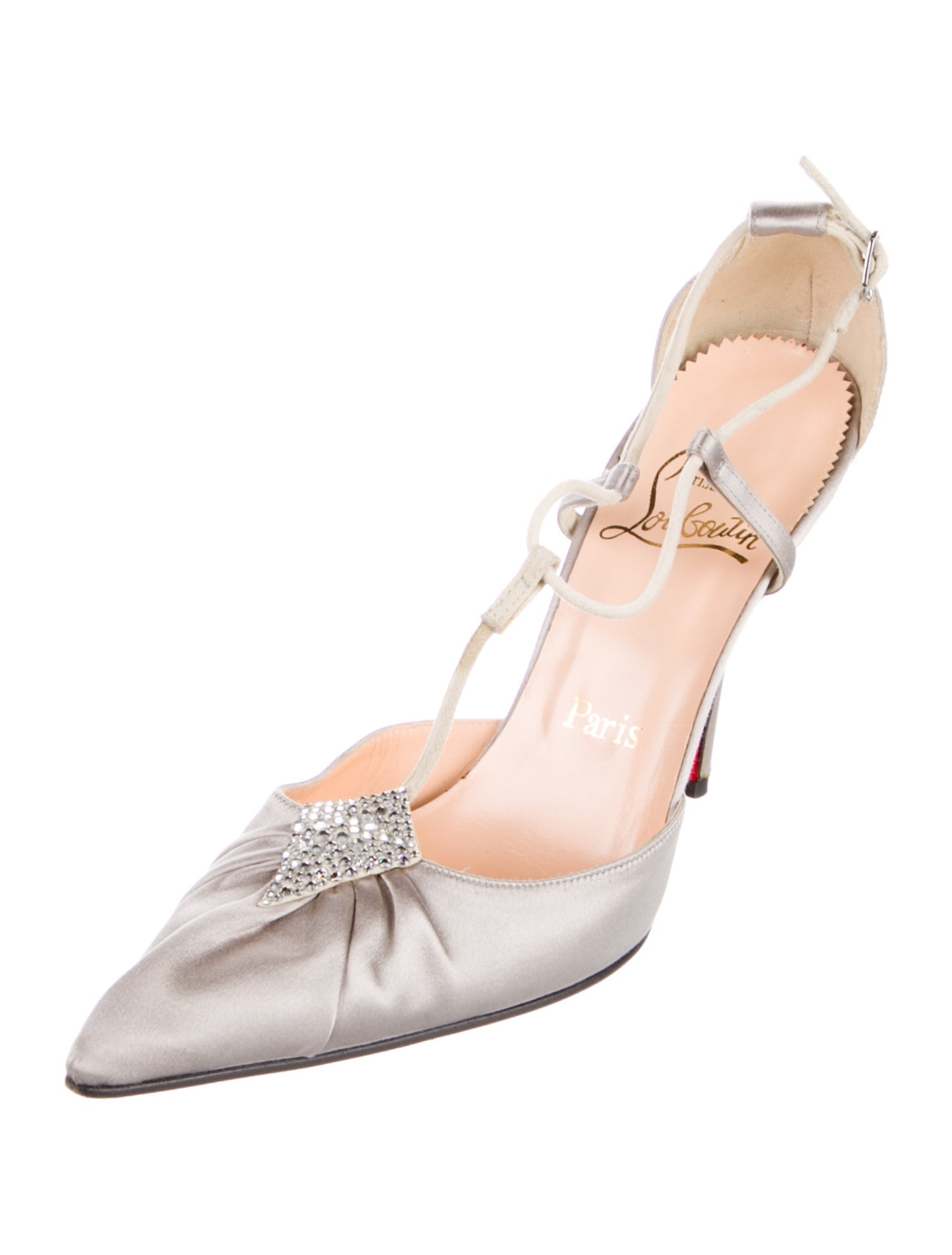 Christian Louboutin Leather Crystal Embellishments T-Strap Pumps