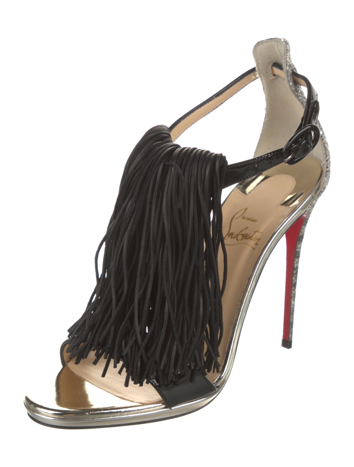 Christian Louboutin Patent Leather Animal Print T-Strap Pumps