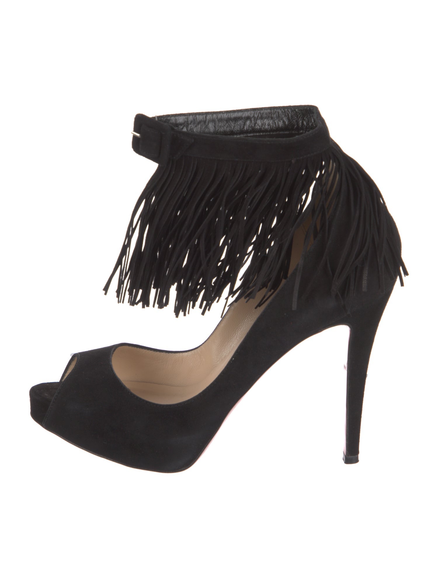 Christian Louboutin Suede Fringe Trim Accent Pumps