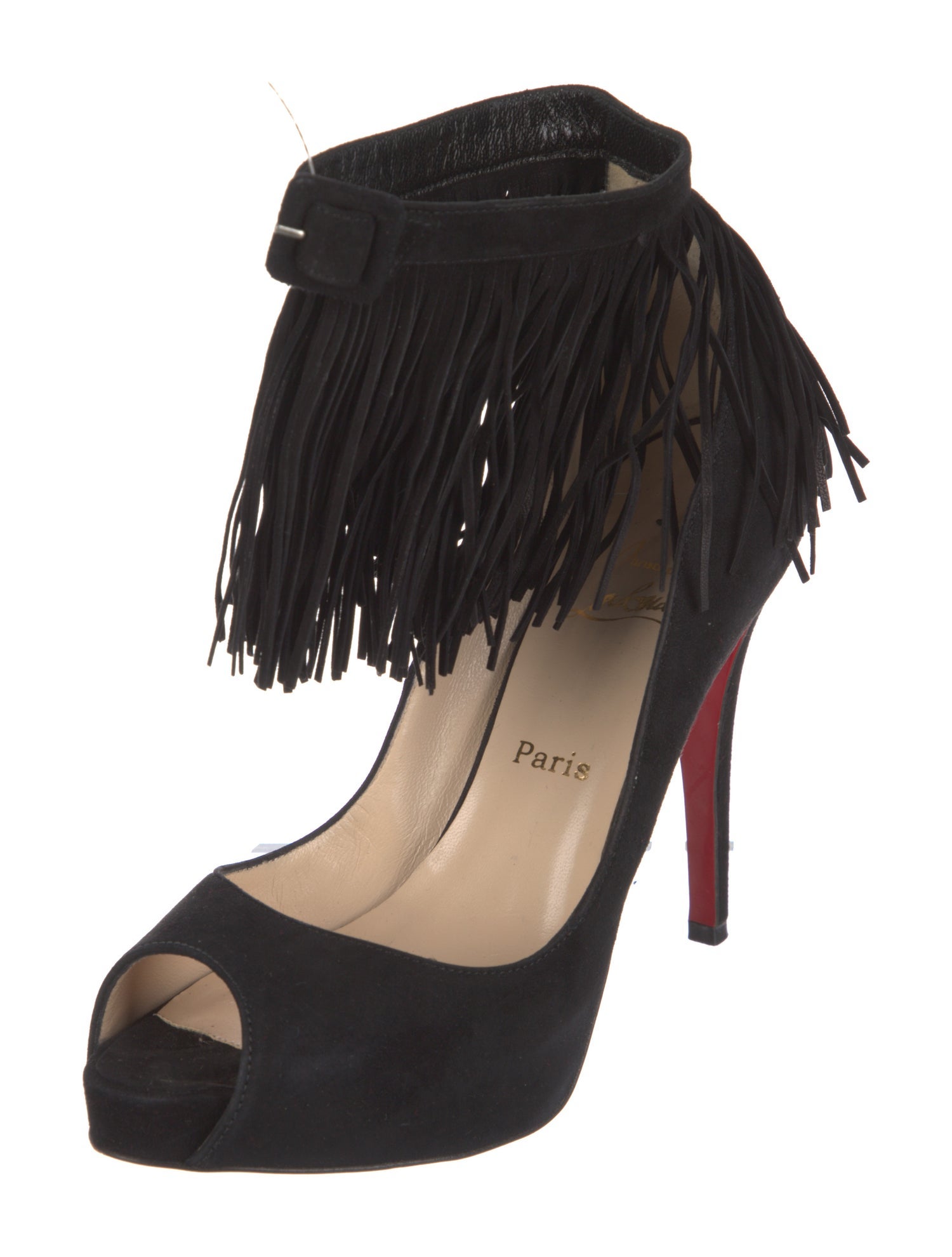 Christian Louboutin Suede Fringe Trim Accent Pumps