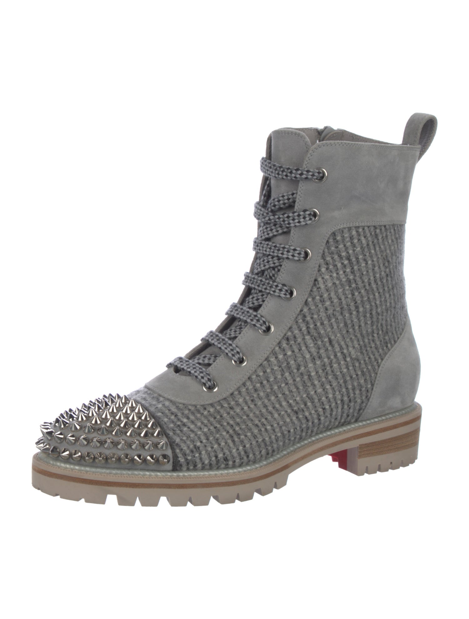 Christian Louboutin Spike Accents Suede Combat Boots