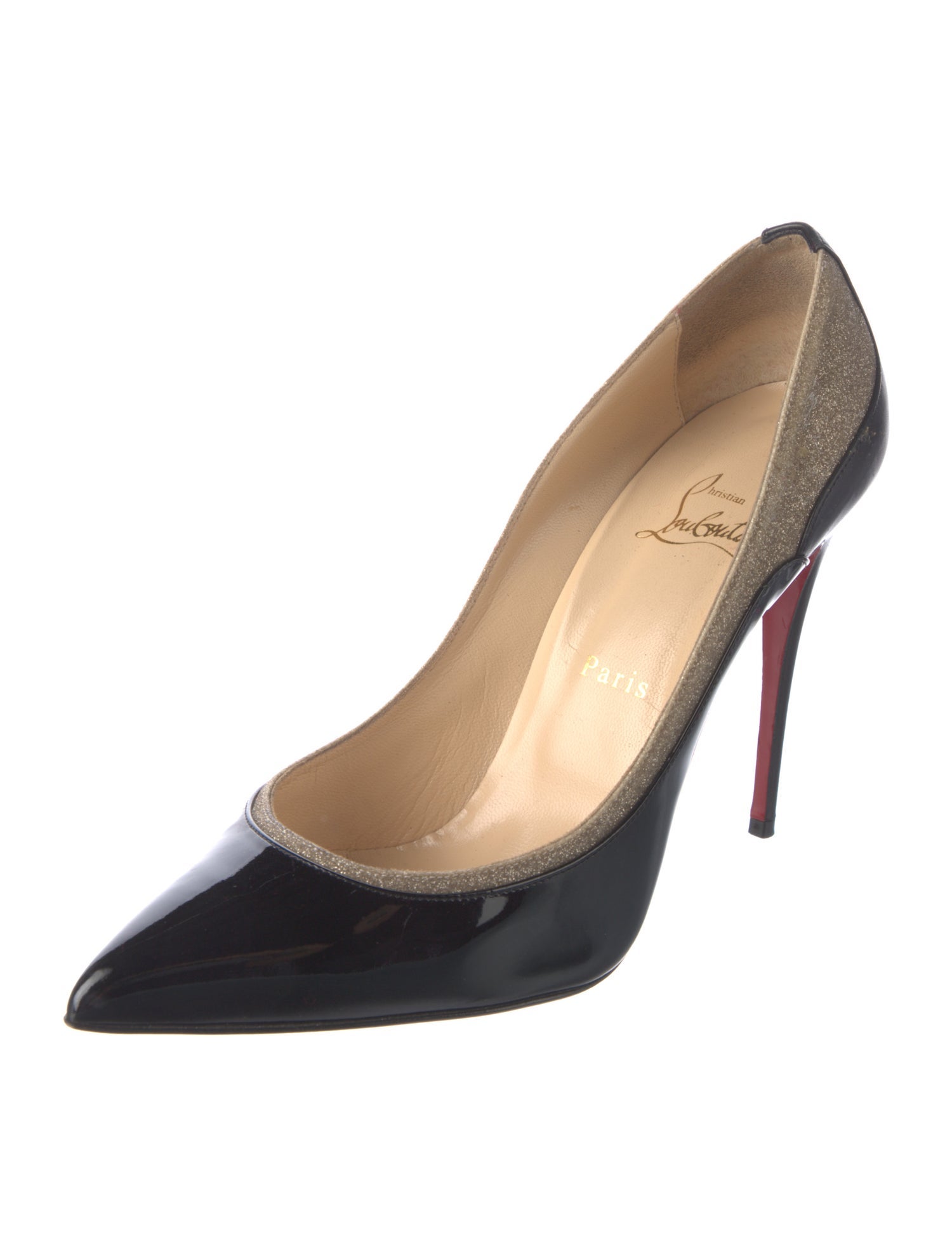 Christian Louboutin Patent Leather Glitter Accents Pumps