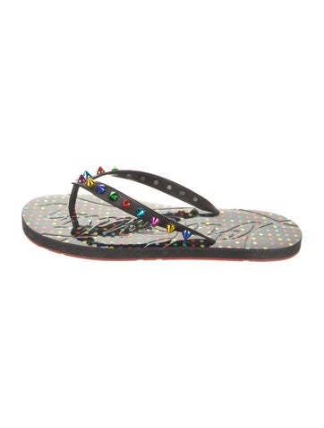 Pre-owned Christian Louboutin Rockstud Spike Rubber Flip Flops In Black