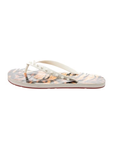 Pre-owned Christian Louboutin Spike Accents Rubber Flip Flops In White