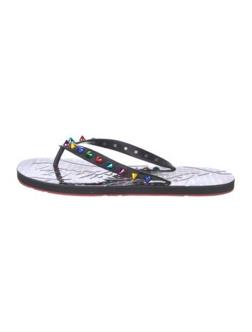 Pre-owned Christian Louboutin Spike Accents Rubber Flip Flops In Black