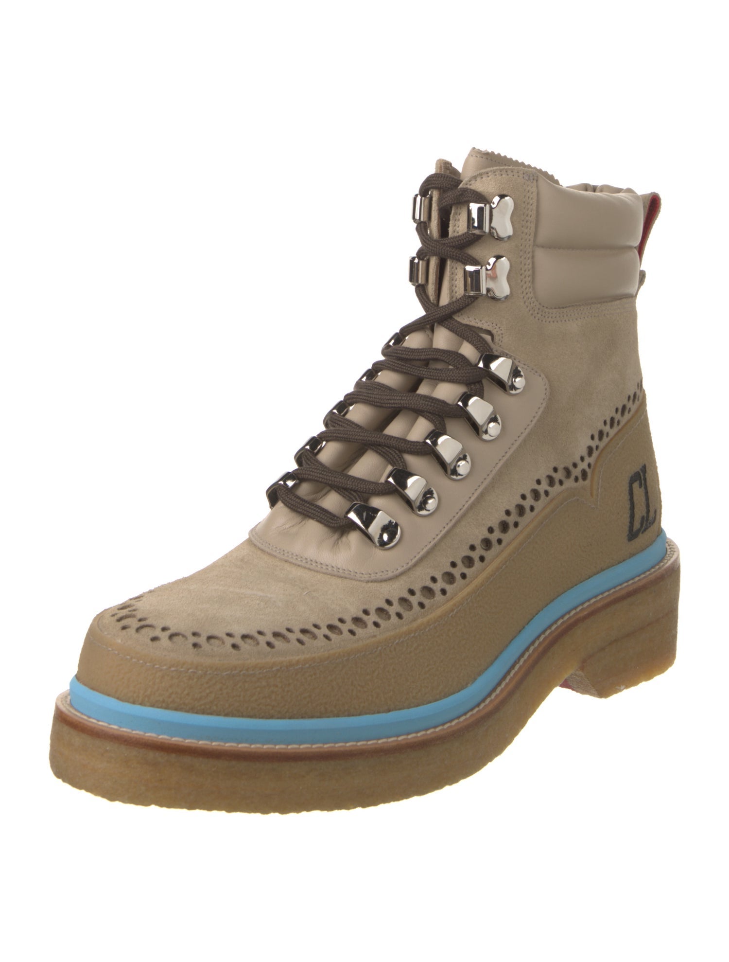 Christian Louboutin Suede Lasercut Accents Hiking Boots
