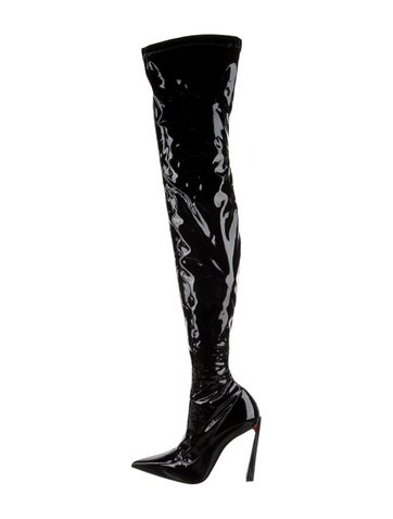 Pre-owned Christian Louboutin Patent Leather Sock Boots In Black