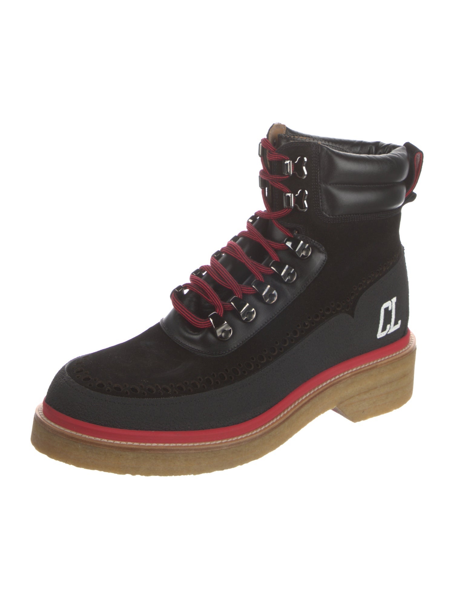 Christian Louboutin Suede Lasercut Accents Hiking Boots