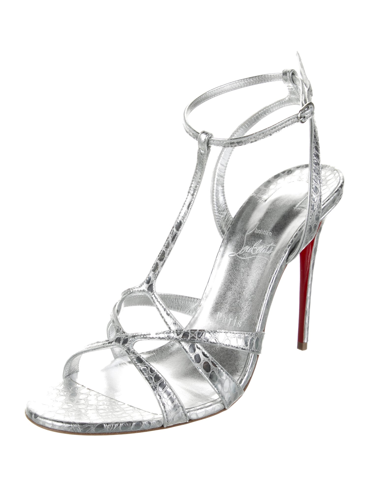 Christian Louboutin Embossed Leather T-Strap Sandals