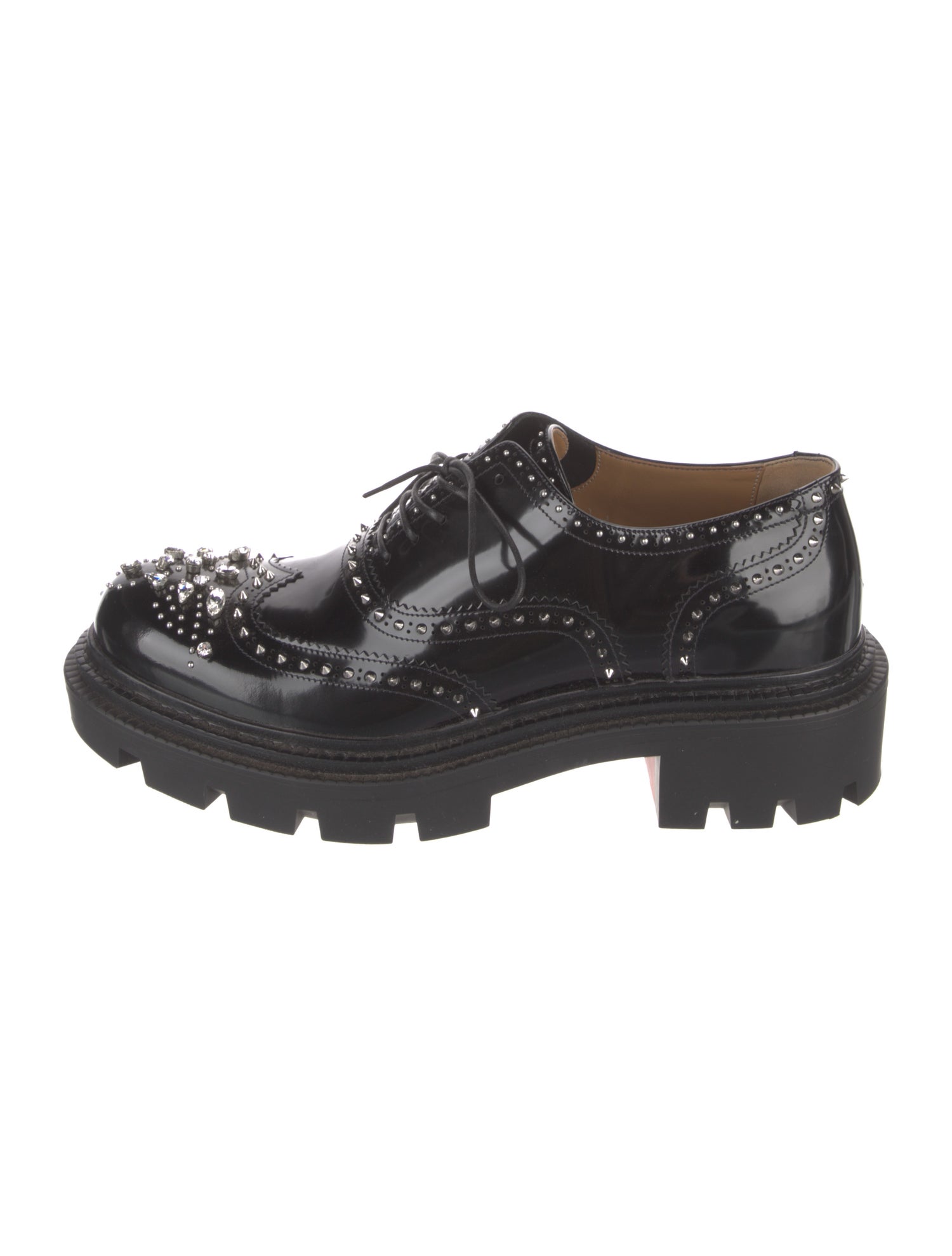 Christian Louboutin Spike Accents Patent Leather Derby Shoes