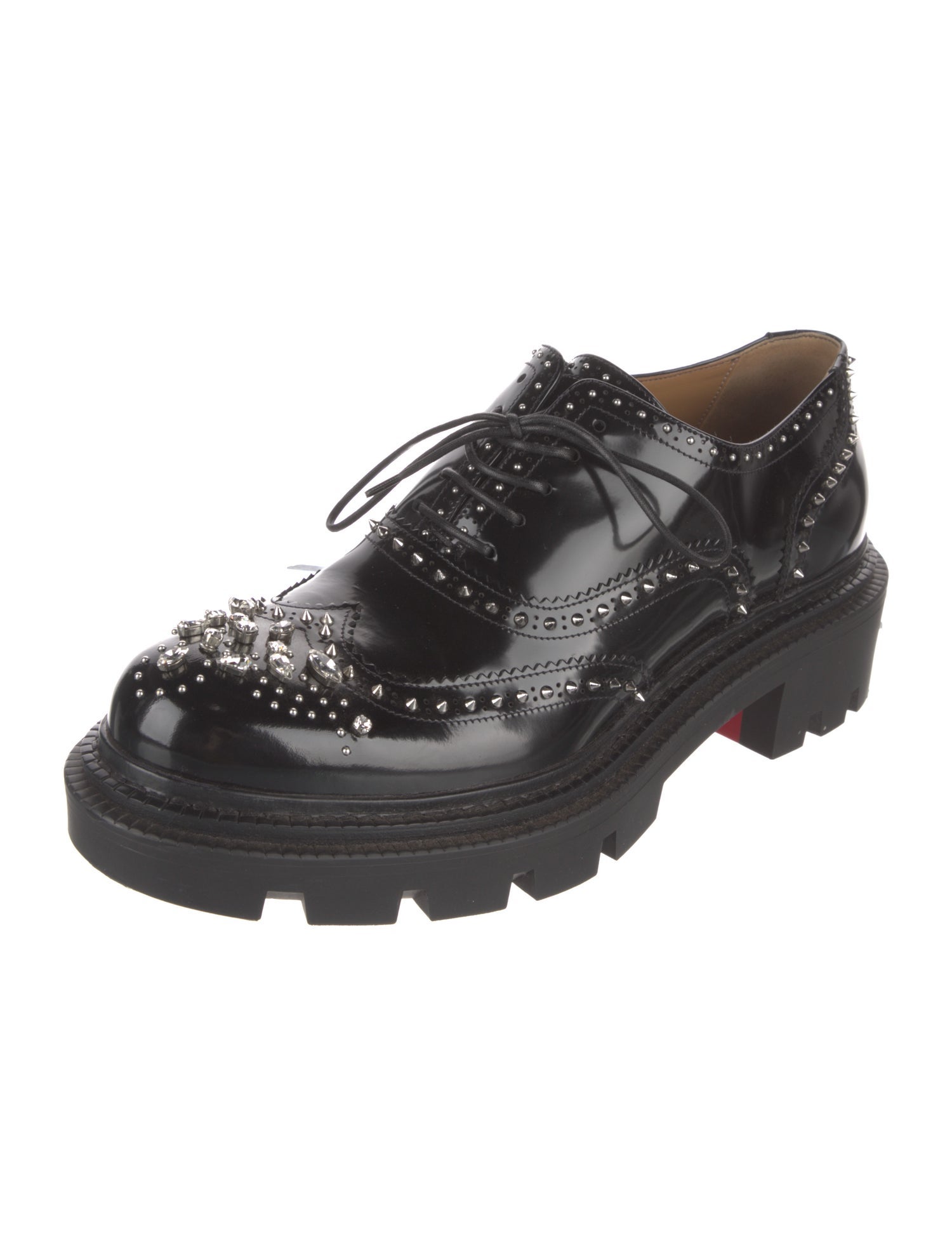 Christian Louboutin Spike Accents Patent Leather Derby Shoes
