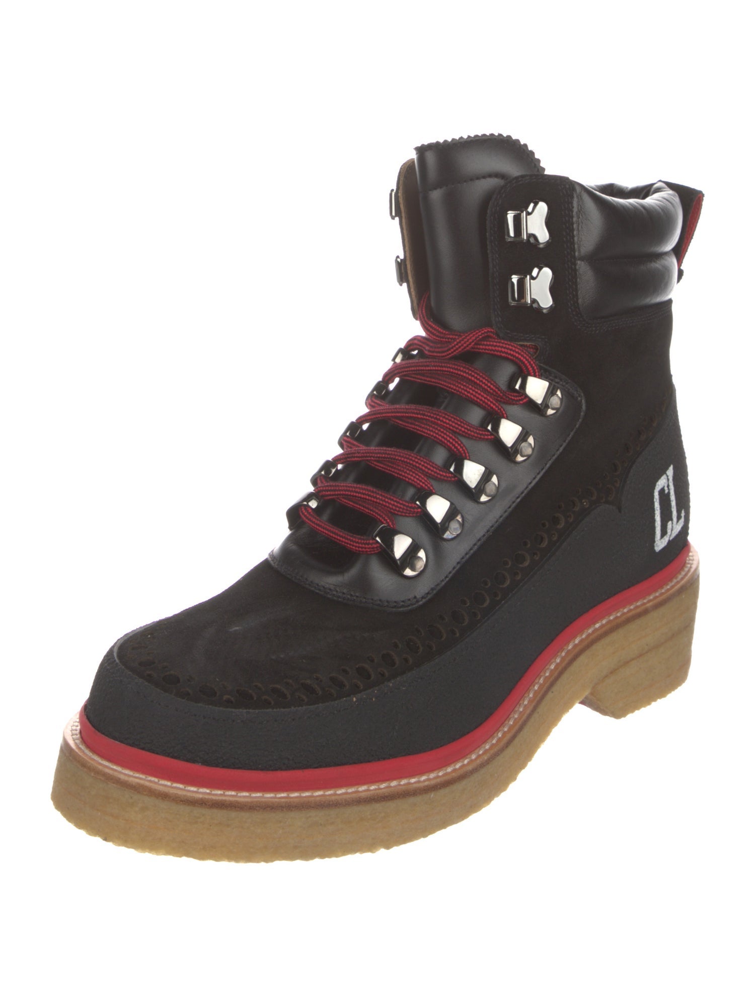 Christian Louboutin Suede Lasercut Accents Hiking Boots