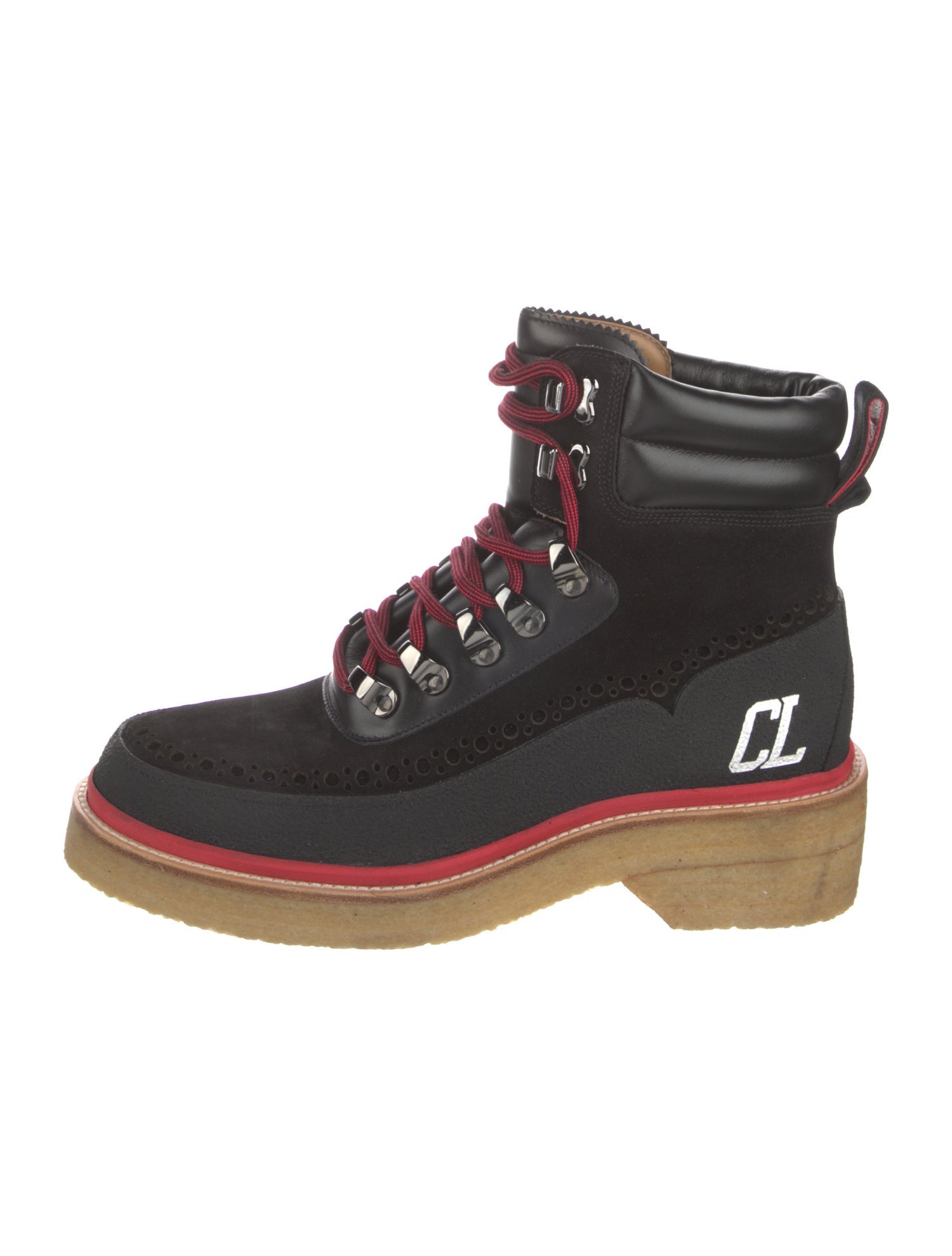 Christian Louboutin Suede Lasercut Accents Hiking Boots