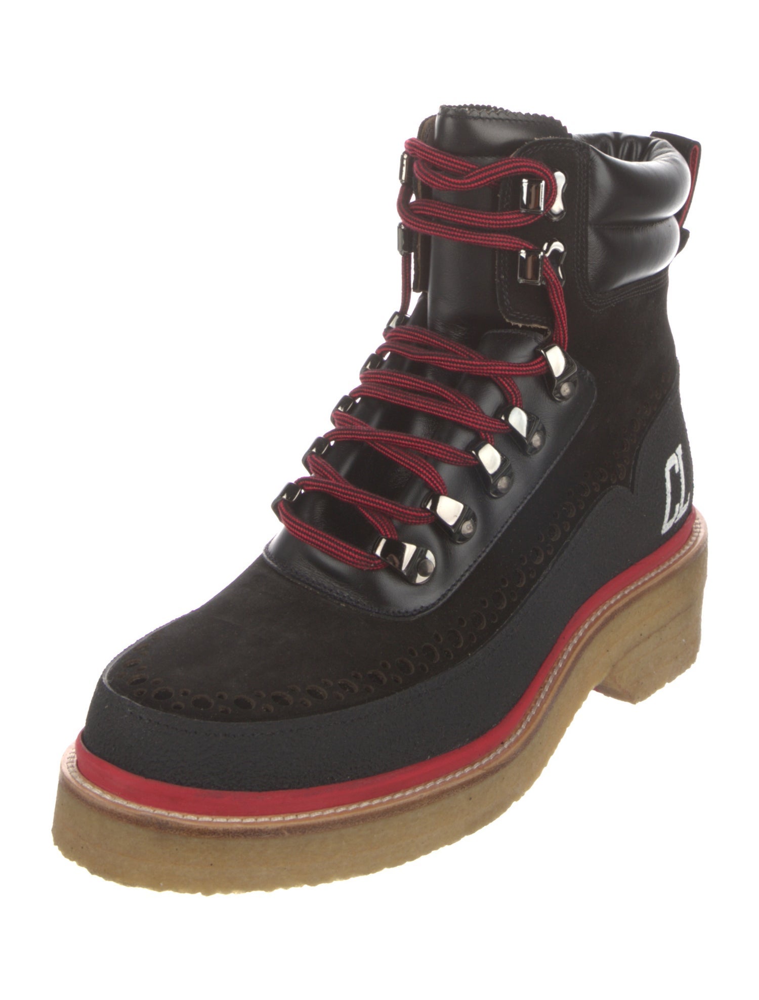 Christian Louboutin Suede Lasercut Accents Hiking Boots
