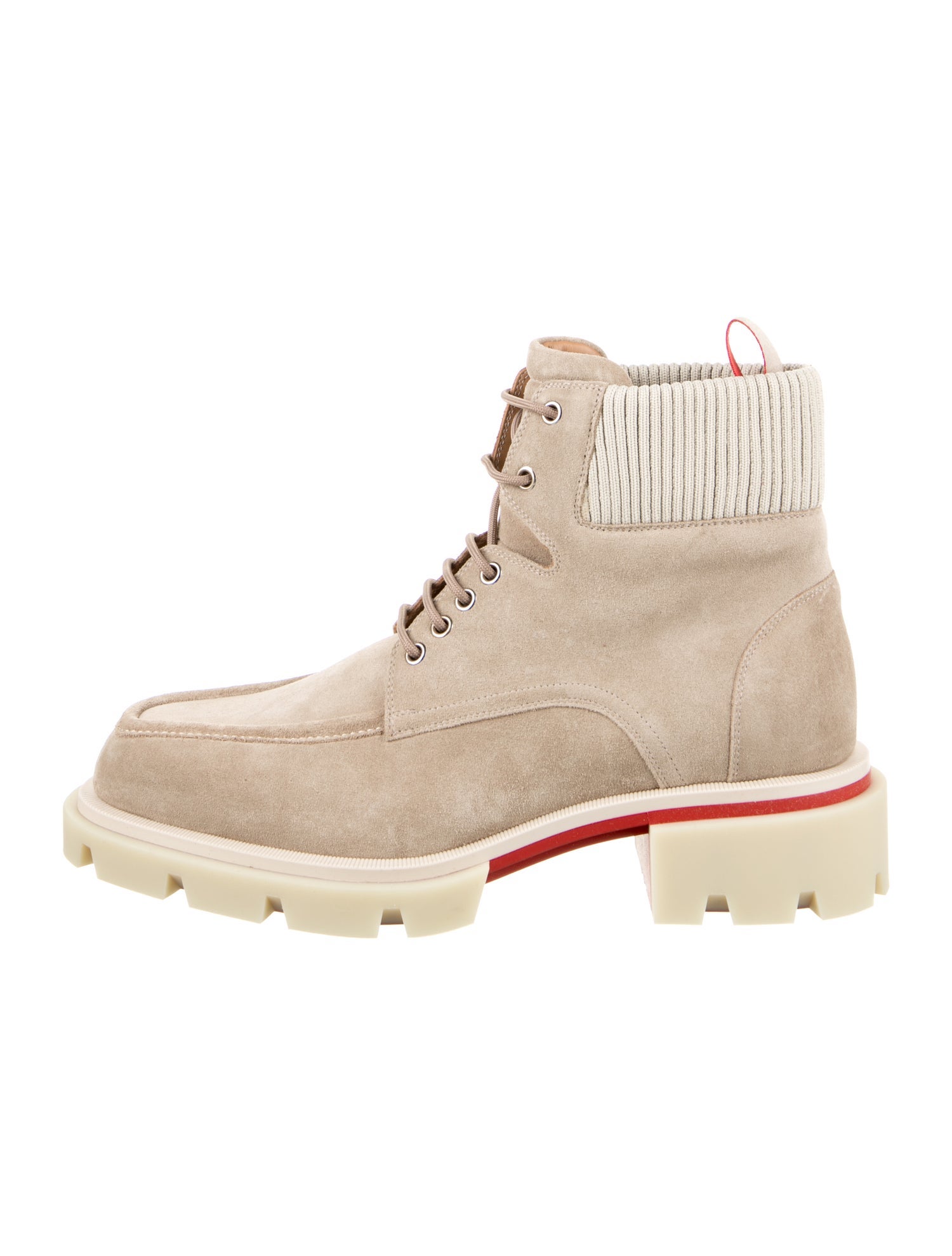 Christian Louboutin Suede Grosgrain Trim Lace-Up Boots