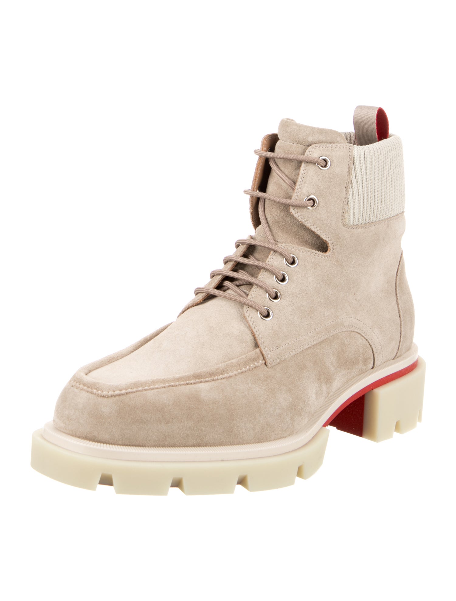 Christian Louboutin Suede Grosgrain Trim Lace-Up Boots