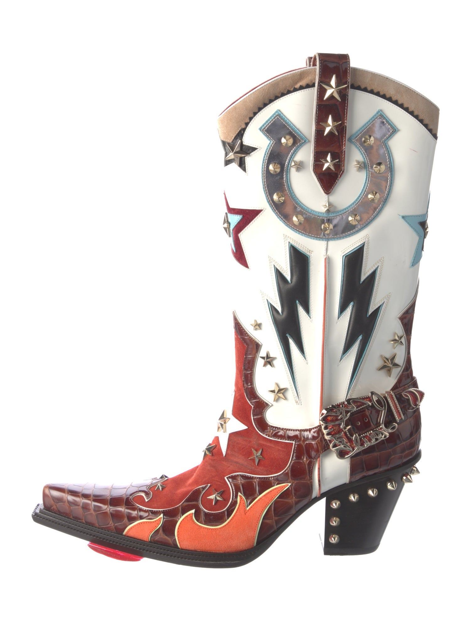 Christian Louboutin Leather Colorblock Pattern Boots