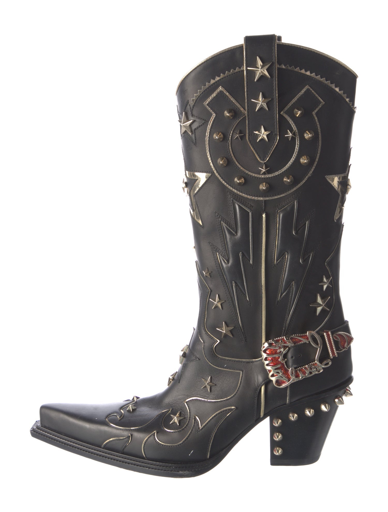 Christian Louboutin Leather Studded Accents Western Boots