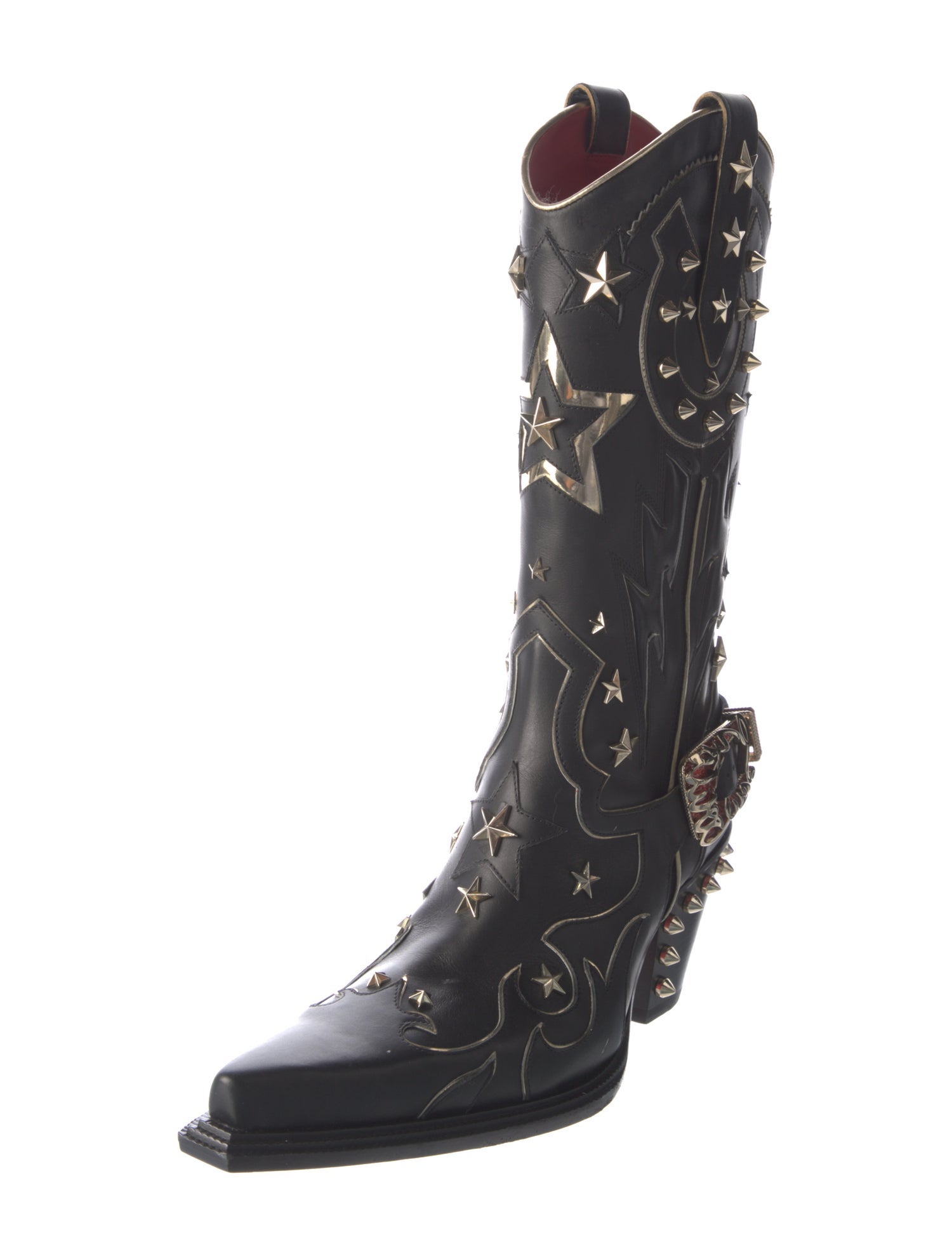 Christian Louboutin Leather Studded Accents Western Boots
