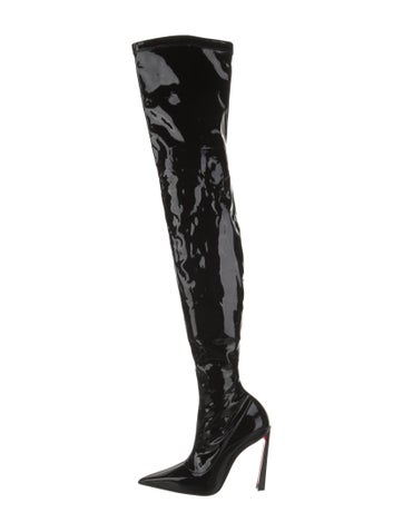 Pre-owned Christian Louboutin Patent Leather Boots In Black