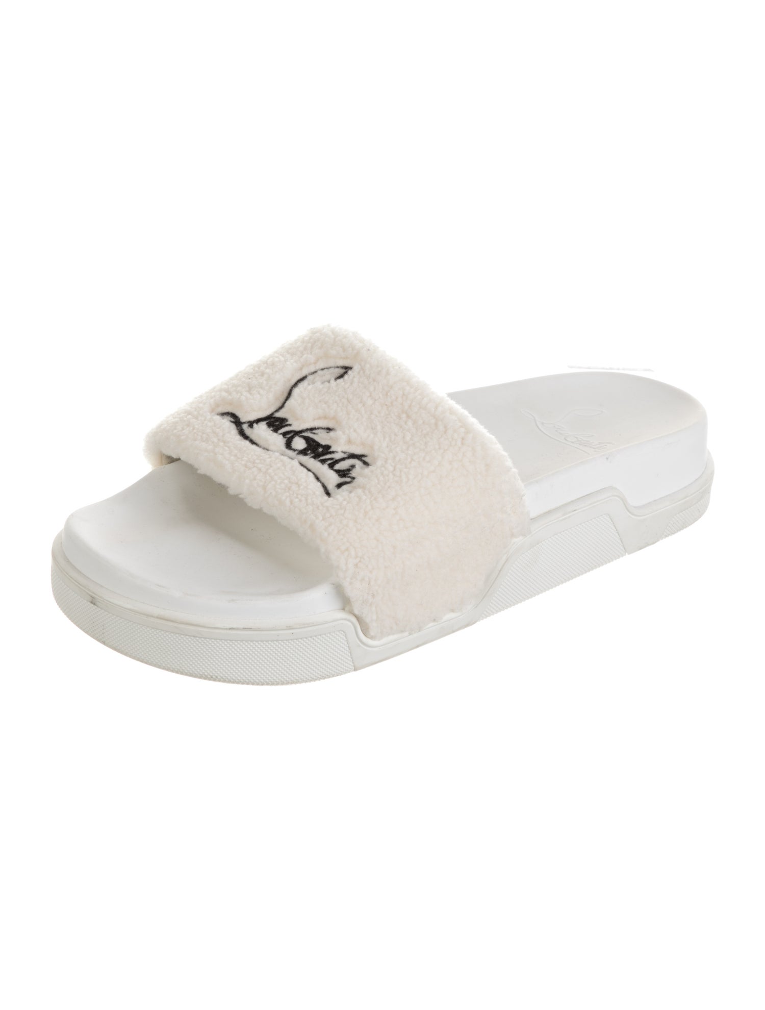 Christian Louboutin Shearling Embroidered Accent Slides