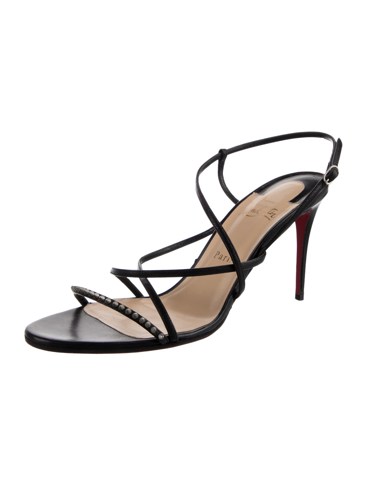 Christian Louboutin Spike Accents Leather Slingback Sandals