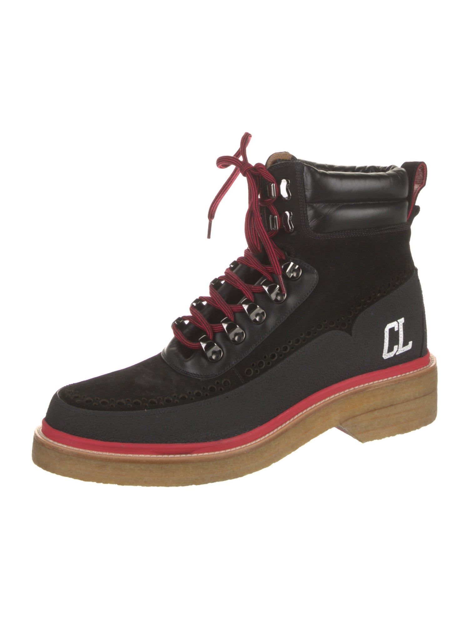 Christian Louboutin Suede Lasercut Accents Hiking Boots