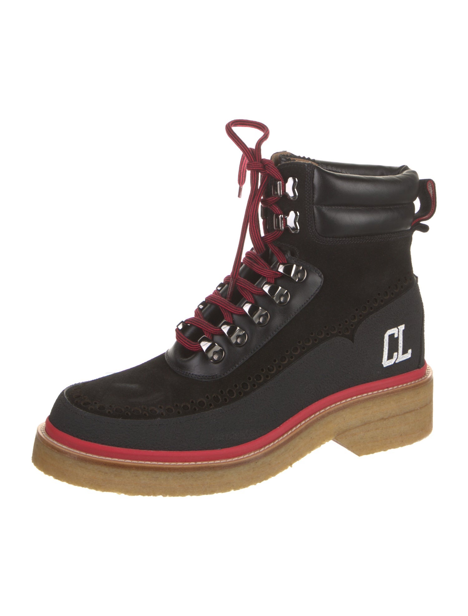 Christian Louboutin Suede Lasercut Accents Lace-Up Boots