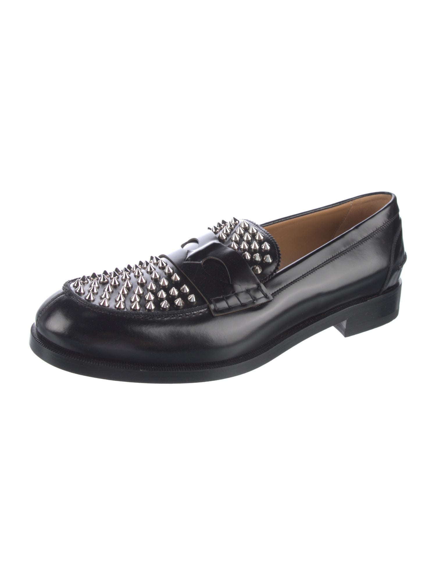 Christian Louboutin Spike Accents Leather Dress Loafers