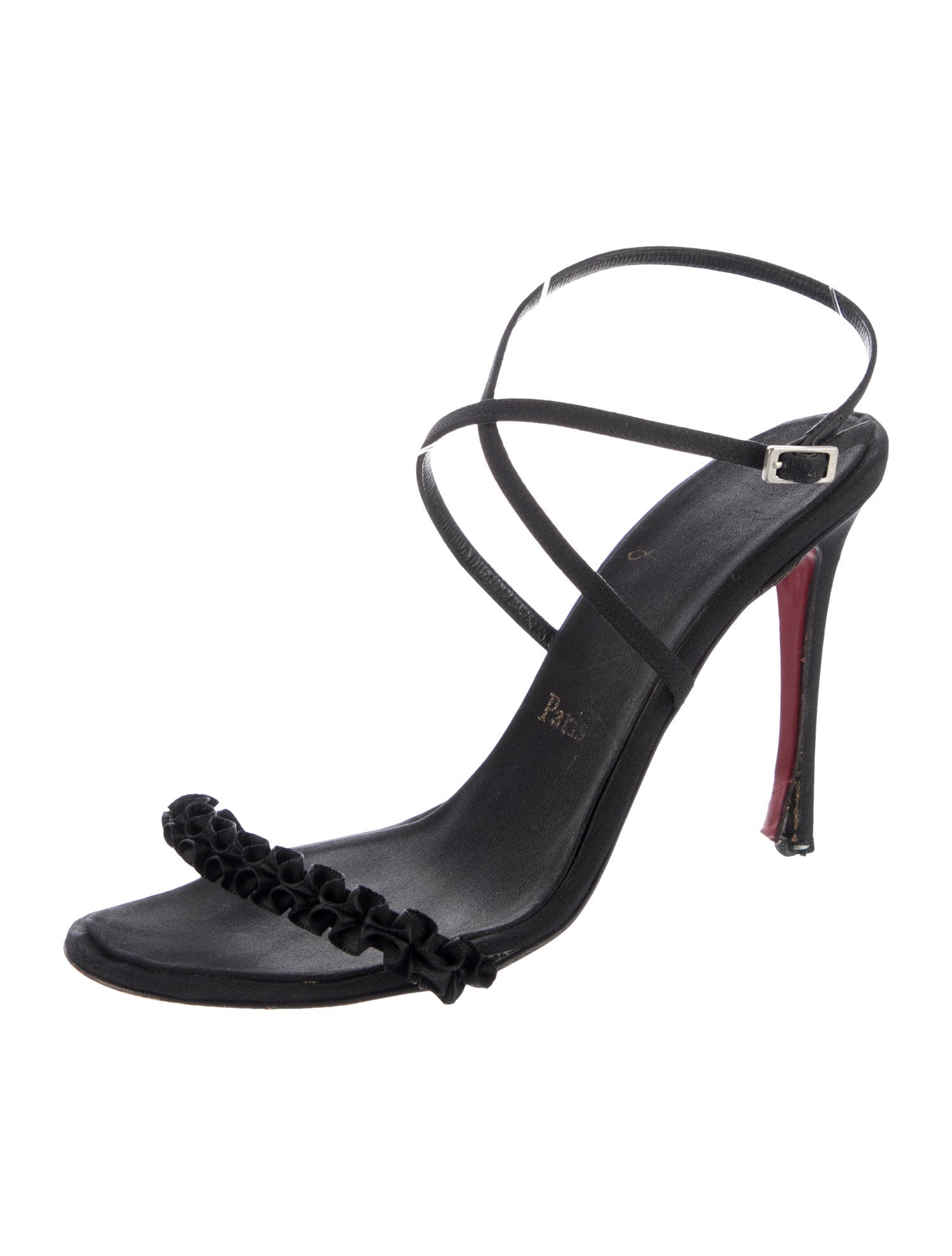 Christian Louboutin Suede Ruffle Embellishment Slingback Sandals