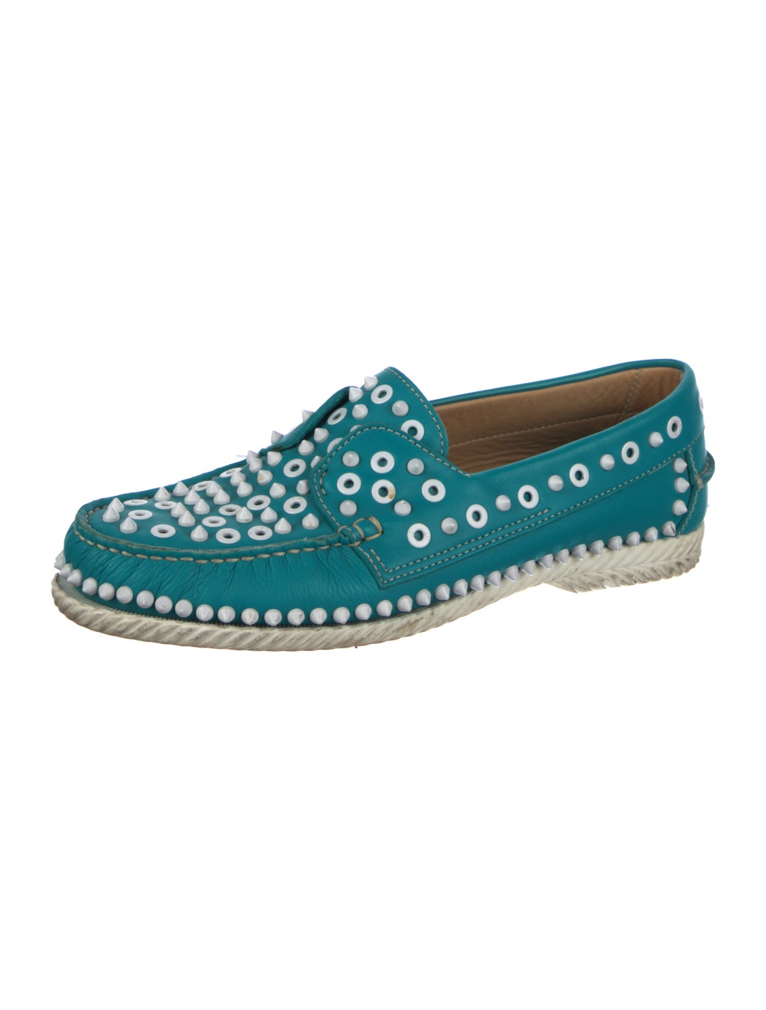 Christian Louboutin Spike Accents Leather Boat Shoes - Blue Loafers, Shoes - CHT540426 | The RealReal Christian Louboutin Spike Accents Leather Boat Shoes - Blue Loafers, Shoes - CHT540426 | The RealReal
