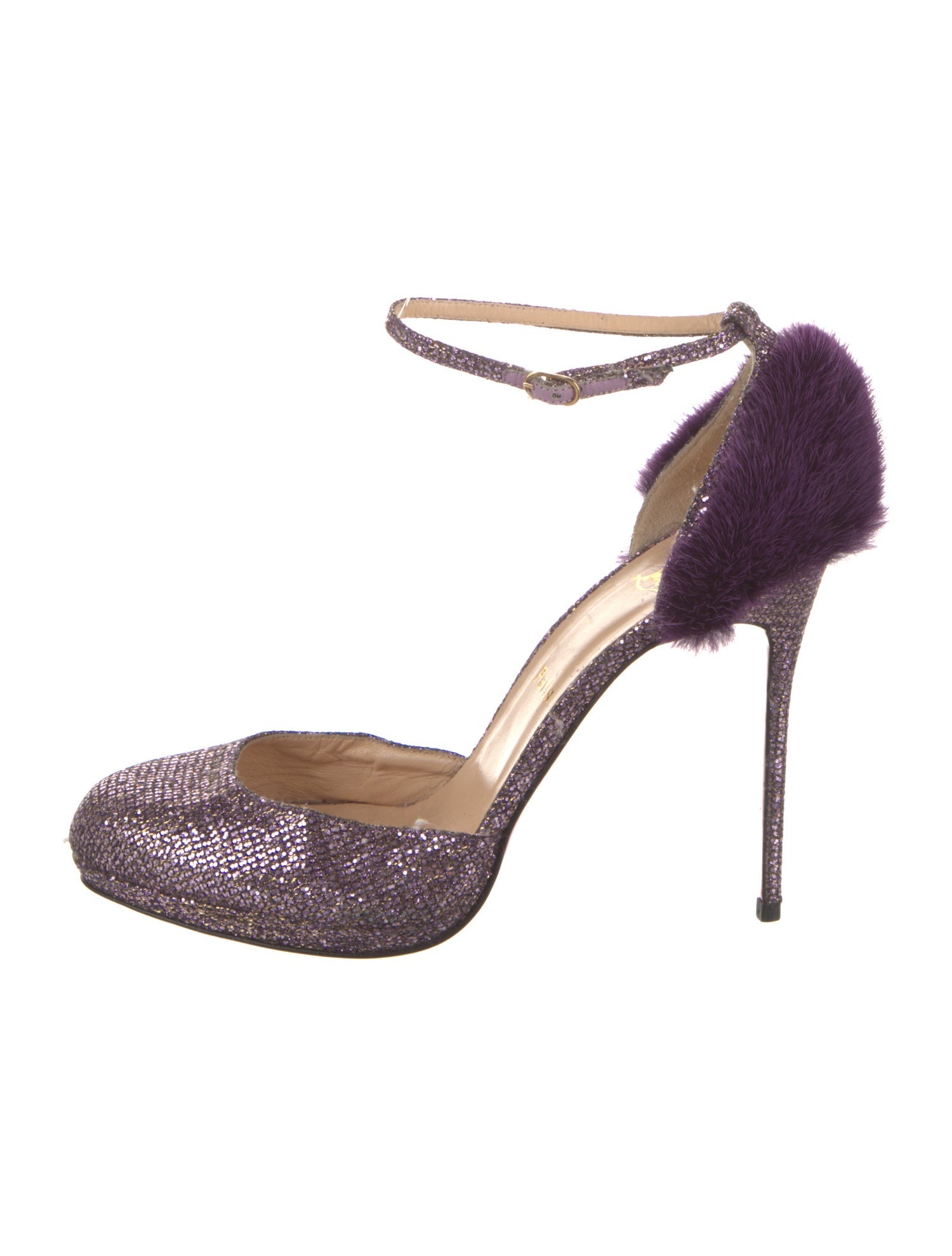 Christian Louboutin Glitter Fur Trim D'Orsay Pumps