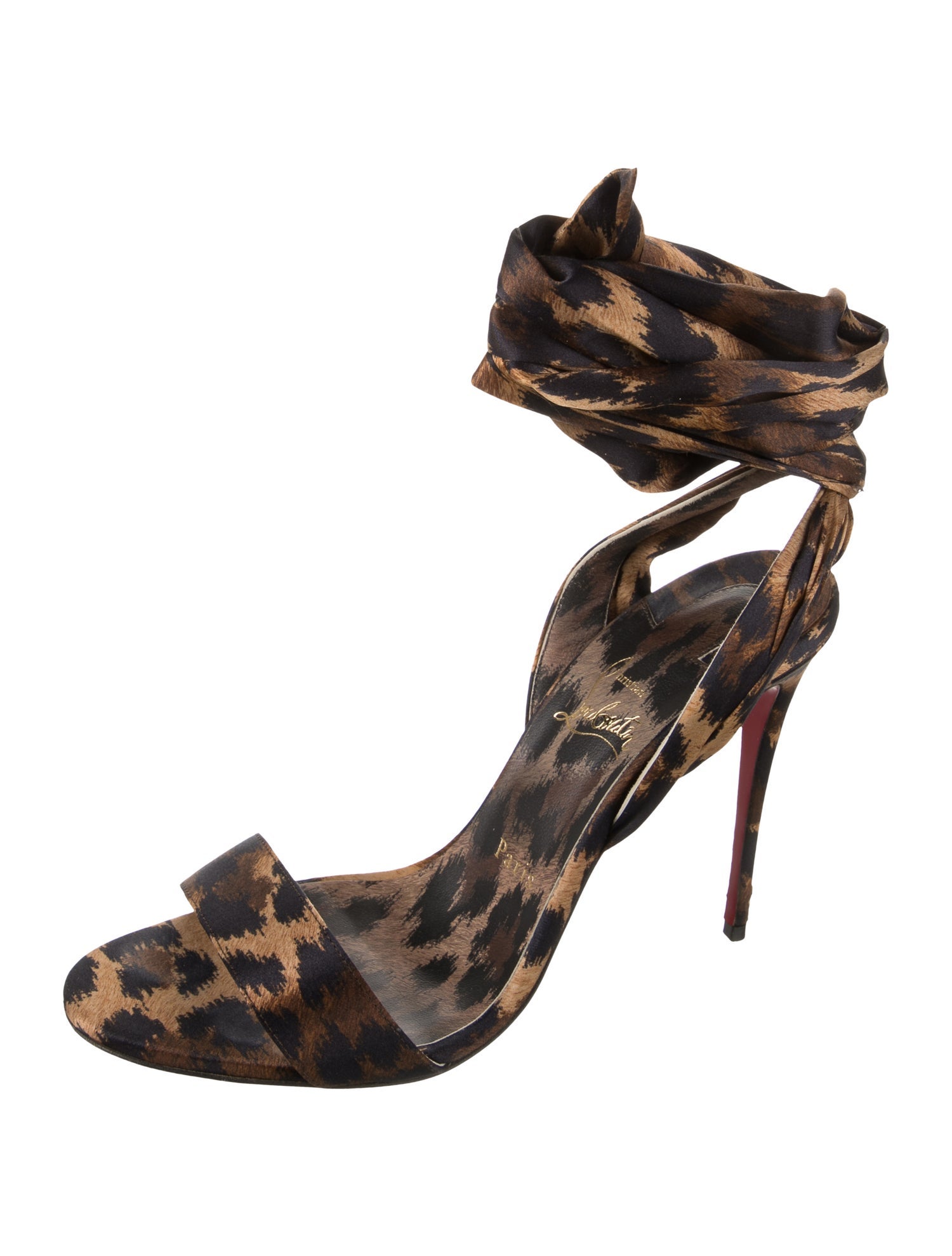 Christian Louboutin Satin Animal Print Sandals