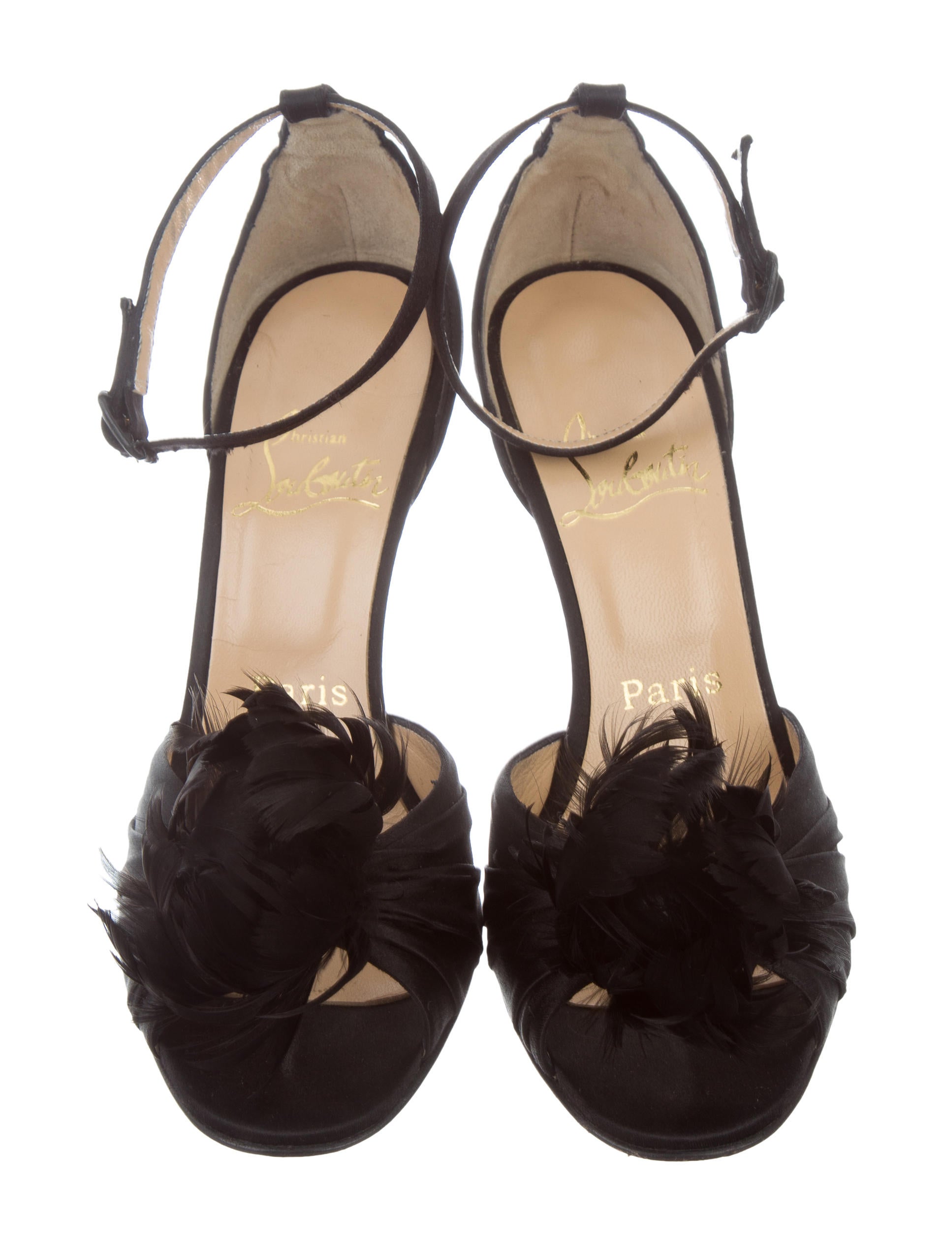 Christian Louboutin FeatherTrimmed Satin Pumps Shoes CHT78631