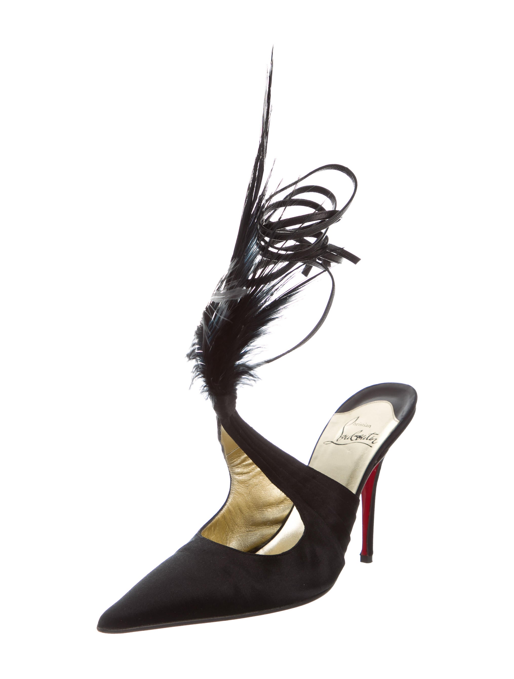Christian Louboutin Satin Feather Pumps Black Pumps, Shoes CHT79121