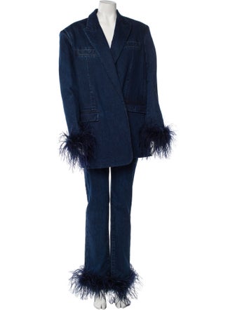 Christian Cowan Feather Trim Pant Set