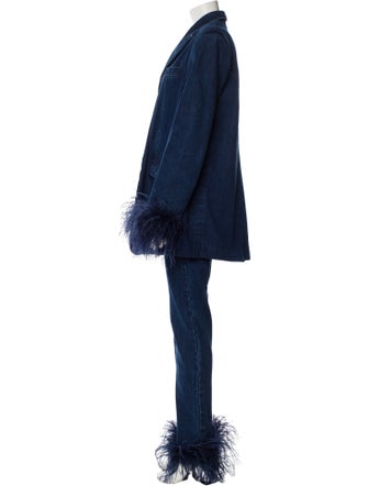 Christian Cowan Feather Trim Pant Set