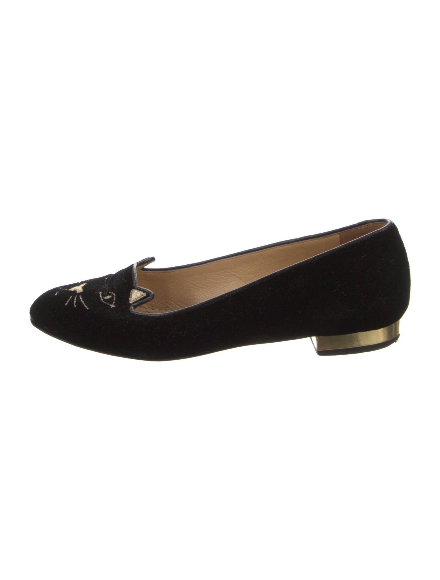 Charlotte Olympia Velvet Embroidered Accent Loafers