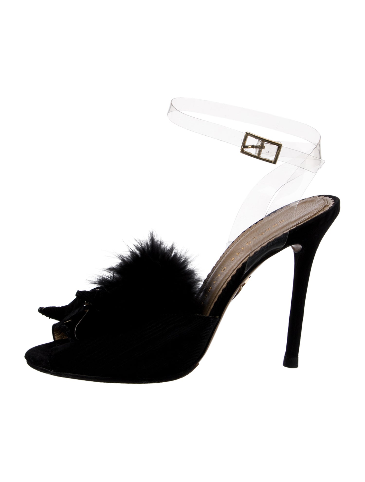 Charlotte Olympia Leather Feather Trim Sandals