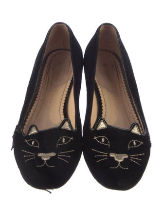 Charlotte Olympia Velvet Embroidered Accent Flats