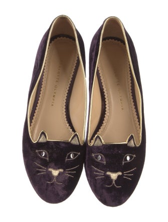 Charlotte Olympia Velvet Embroidered Accent Loafers