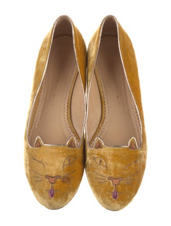 Charlotte Olympia Velvet Embroidered Accent Loafers