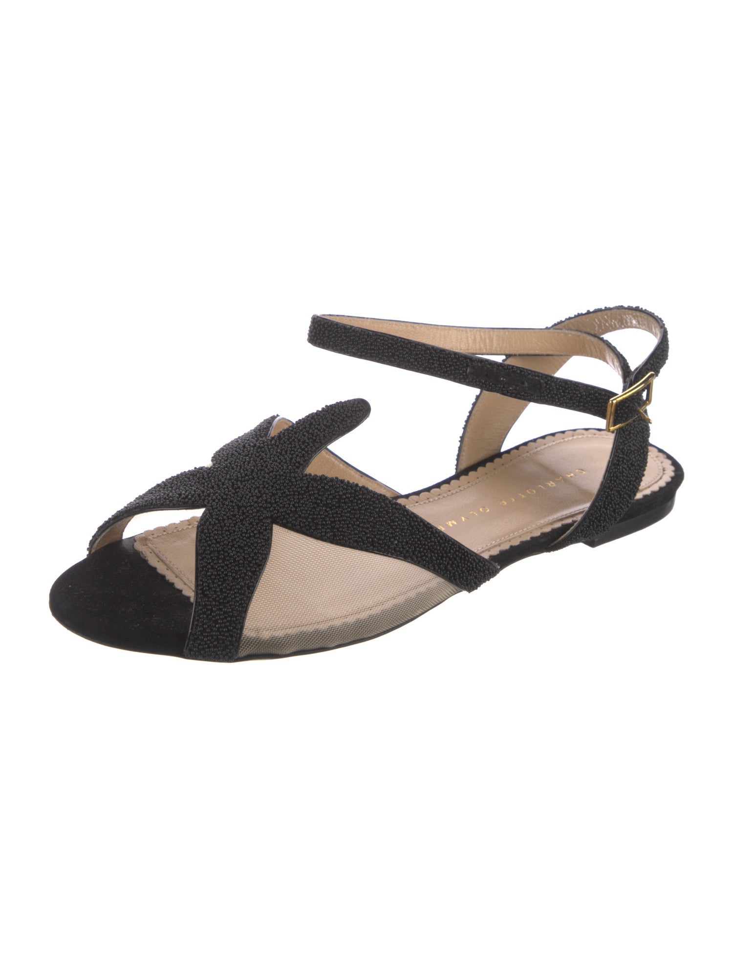 Charlotte Olympia Mesh Beaded Accents T-Strap Sandals