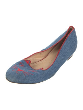 Charlotte Olympia Denim Printed Flats
