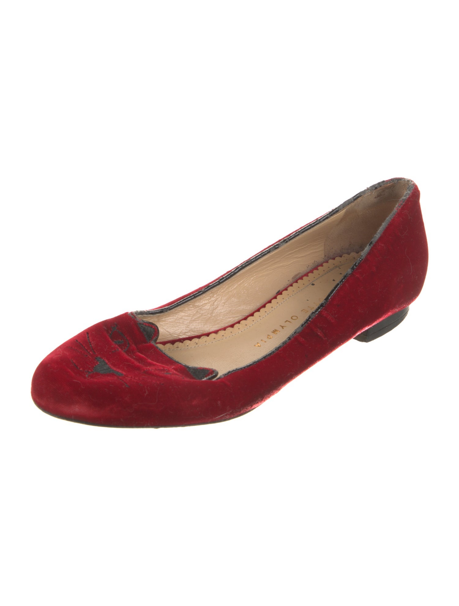 Charlotte Olympia Velvet Embroidered Accent Flats