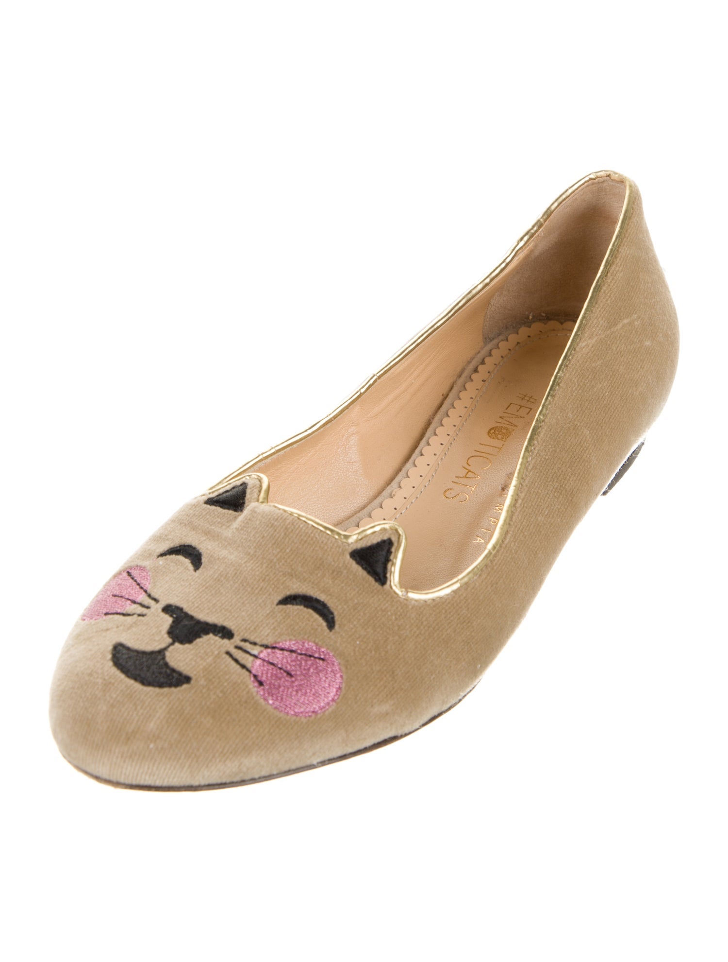 Charlotte Olympia Velvet Embroidered Accent Ballet Flats