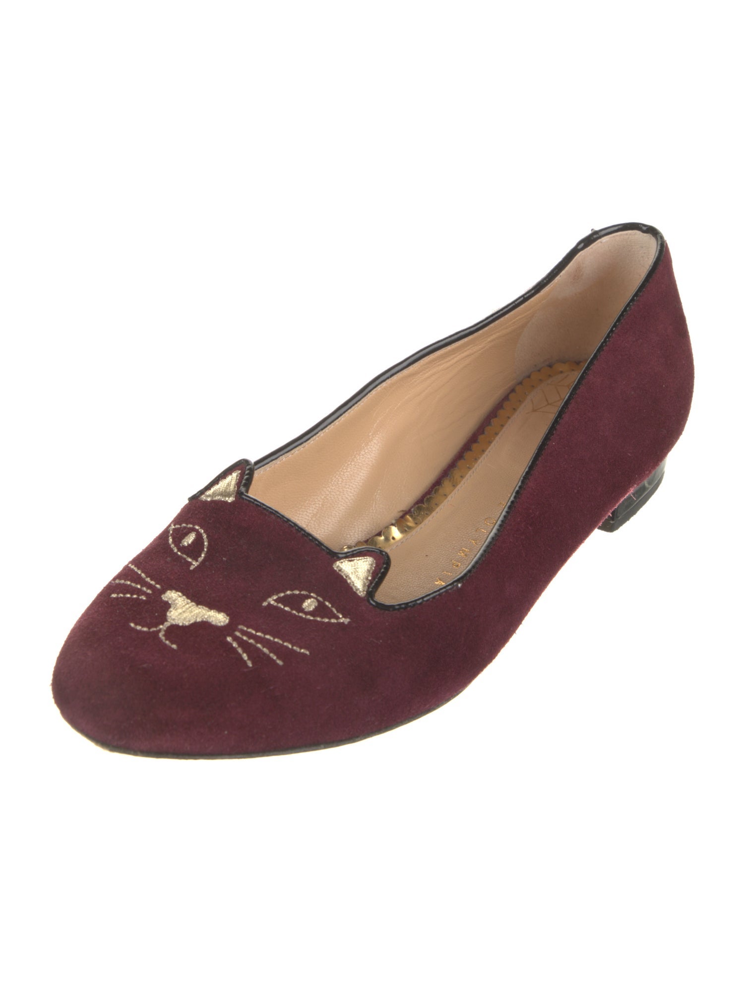 Charlotte Olympia Suede Embroidered Accent Loafers