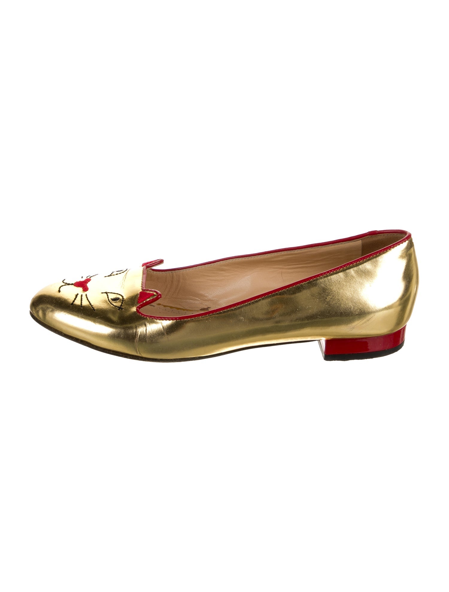 Charlotte Olympia Leather Colorblock Pattern Ballet Flats