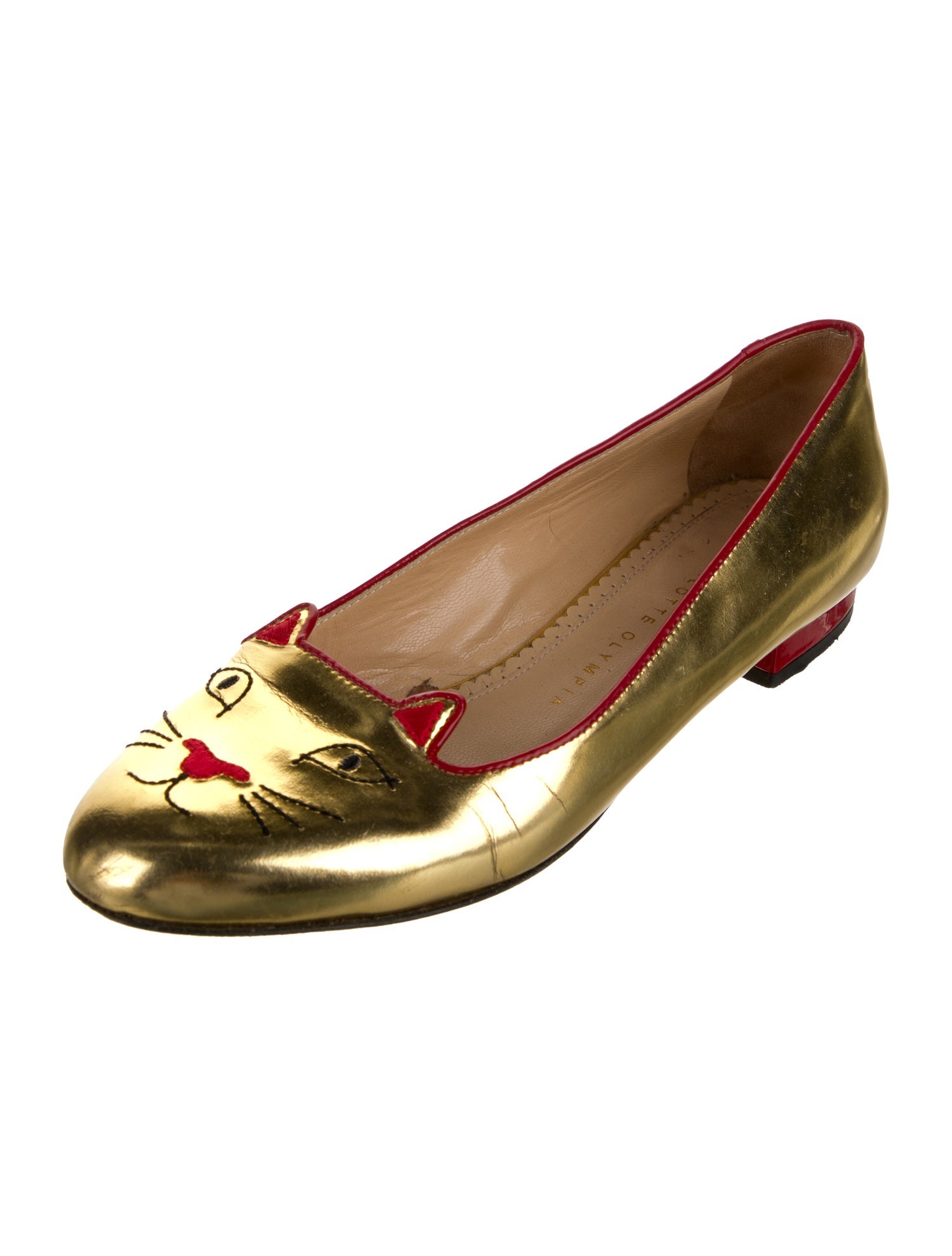 Charlotte Olympia Leather Colorblock Pattern Ballet Flats