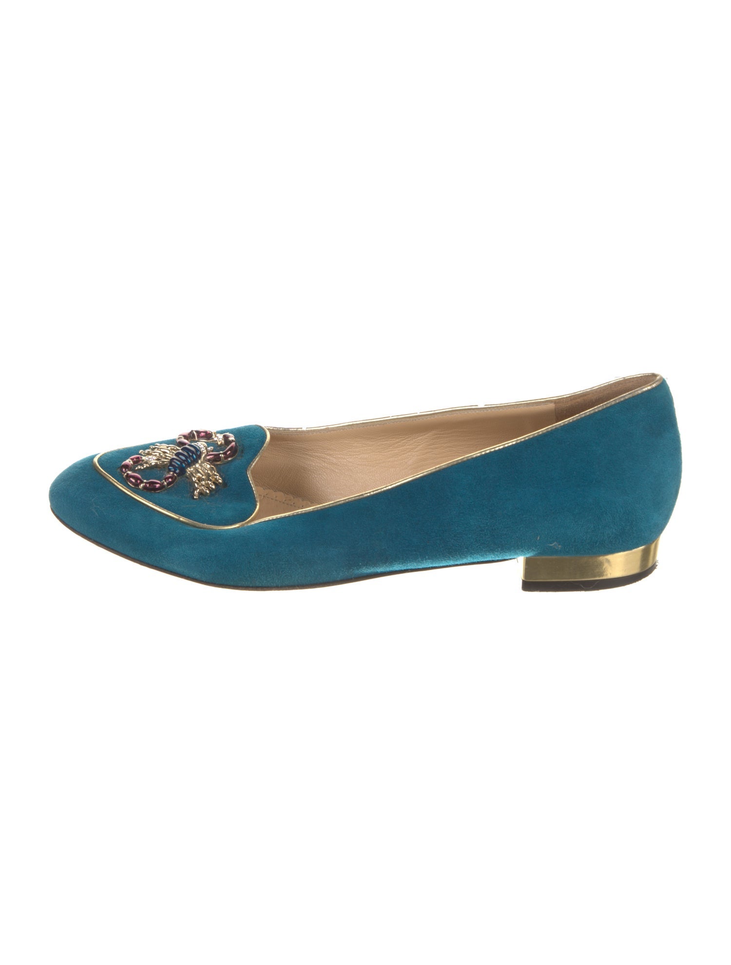 Charlotte Olympia Suede Crystal Embellishments Loafers